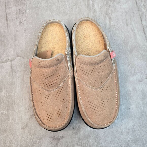 Spenco Clogs Womens Sz 7 Wide Fit Tan Suede Minimalist Comfort Slip On Mule Shoe - Picture 2 of 10